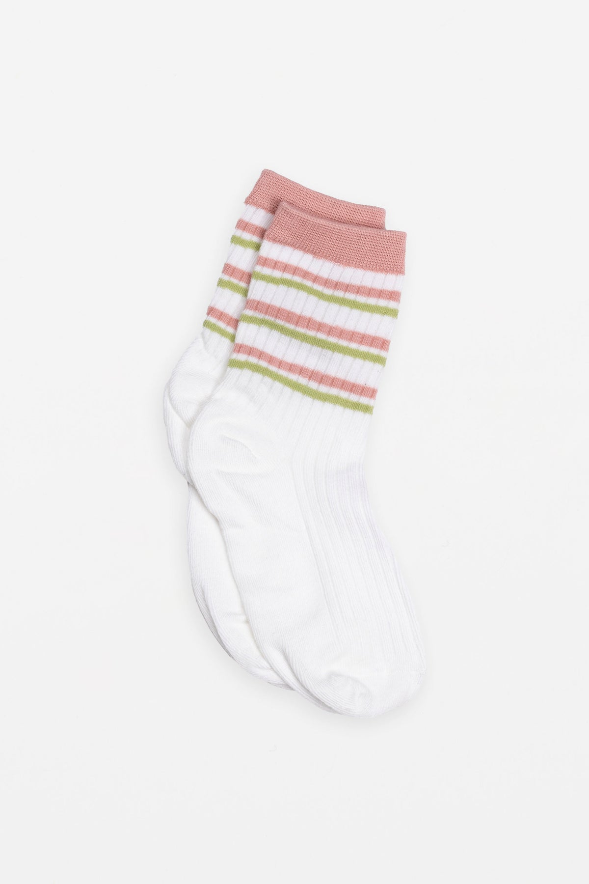 Sock White With Pink And Green Stripe