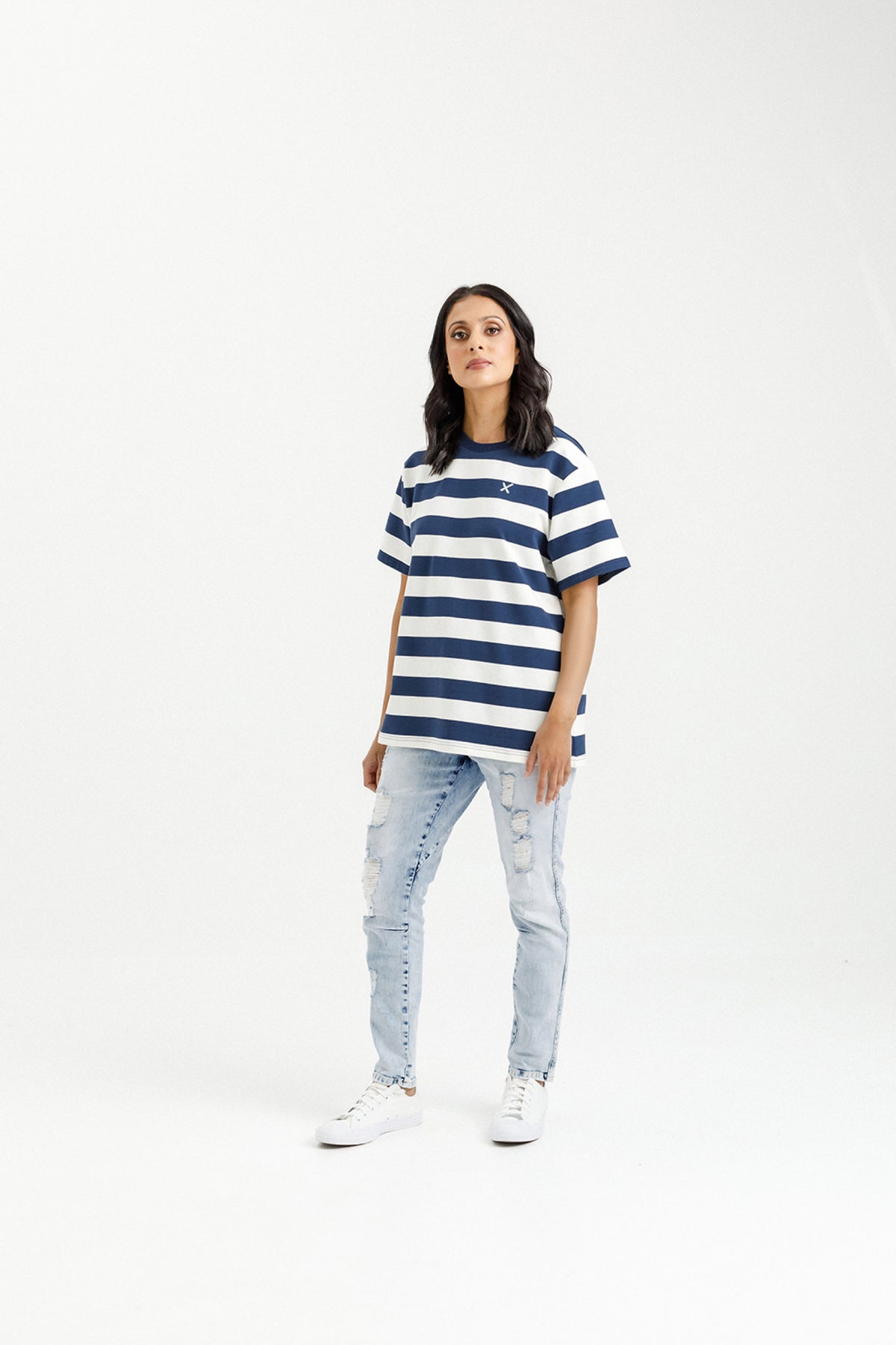 Chris Tee Indigo Blue Stripe With Mini X