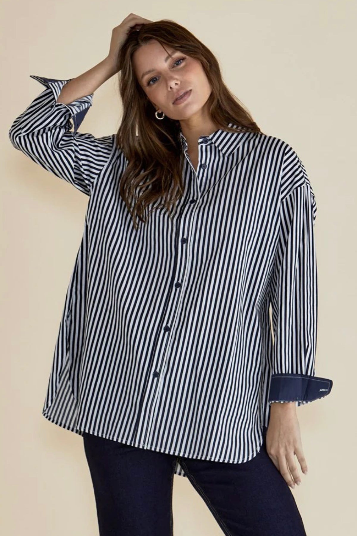 Claire Classic Shirt Navy Stripe