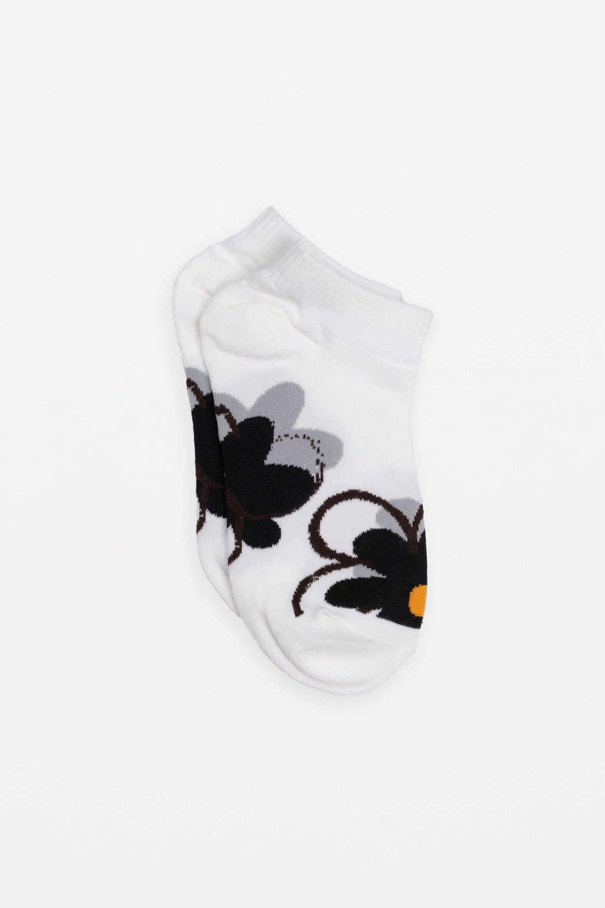 Socks White With Black Big Flower