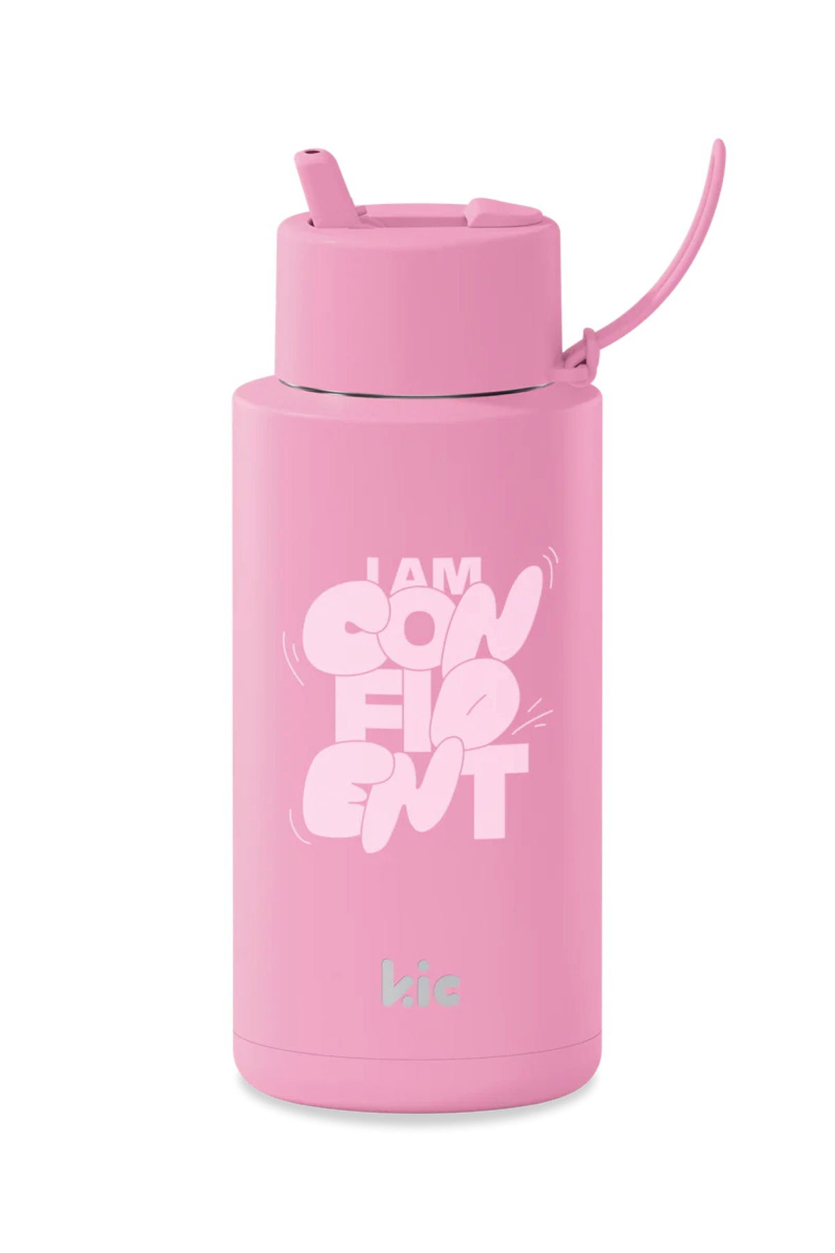 34oz Stainless Steel Ceramic Reusable Bottle KIC Flamingo (Confident) With Flip Straw Lid