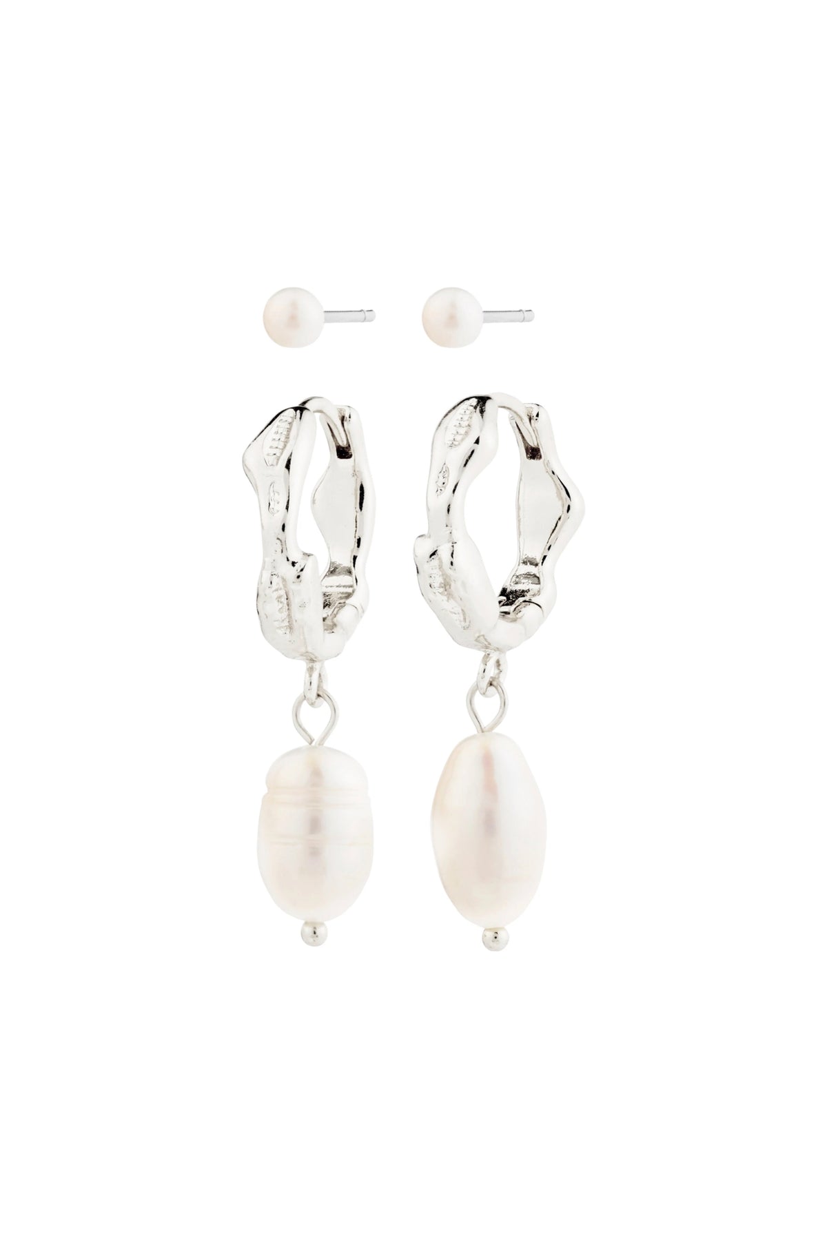 Jonne Pearl Earrings 2 In 1 Set Silver Plated