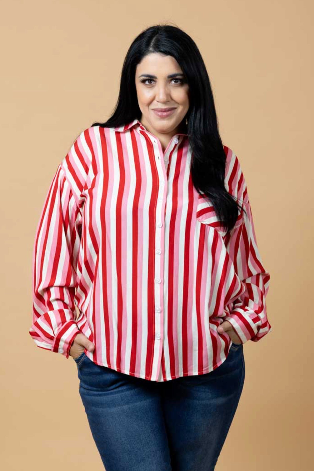 Letitia Striped Shirt Pink Red