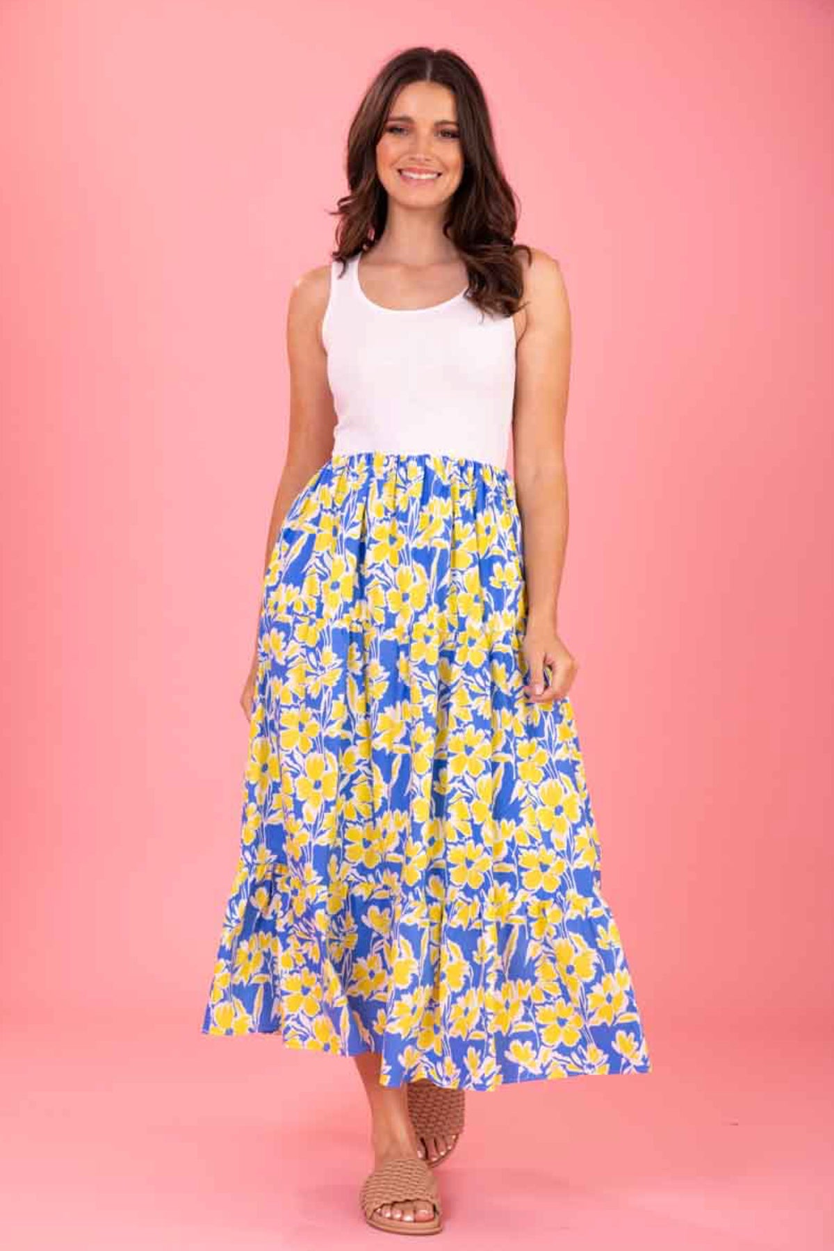 Kara Midi Dress Blue Yellow