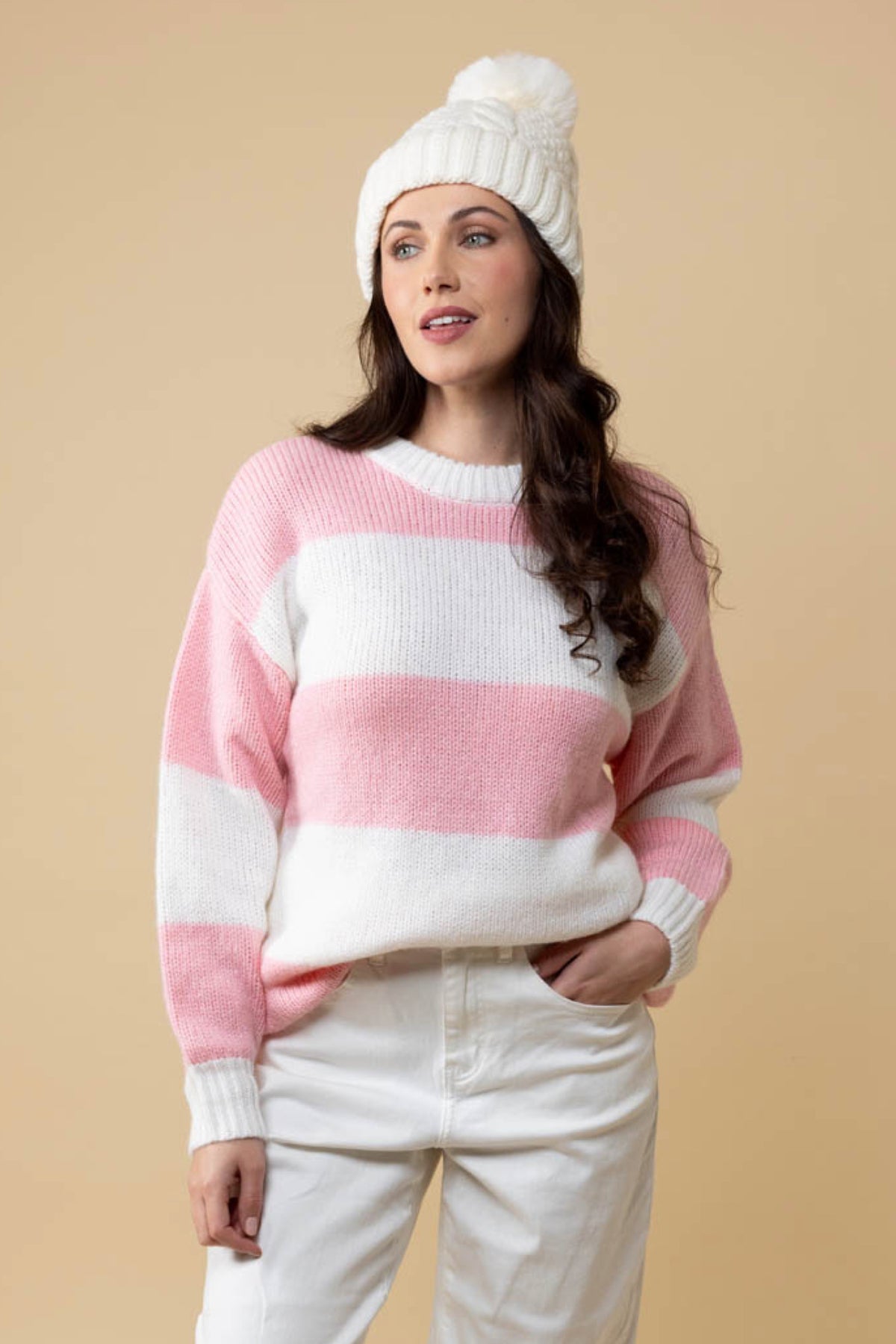 Smith Knit Jumper Pink White