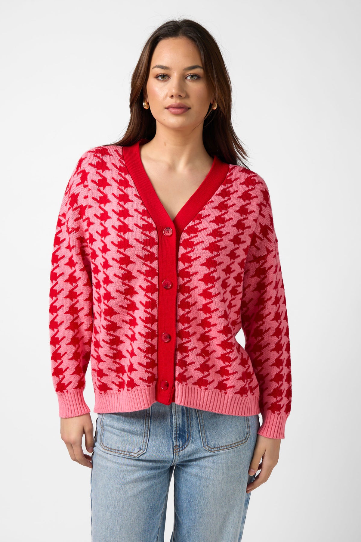 Xanthe Cardigan Houndstooth Red/Candy