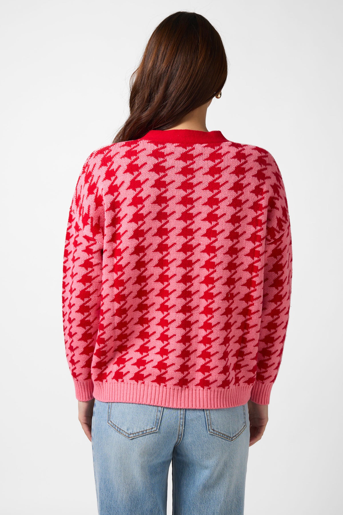 Xanthe Cardigan Houndstooth Red/Candy