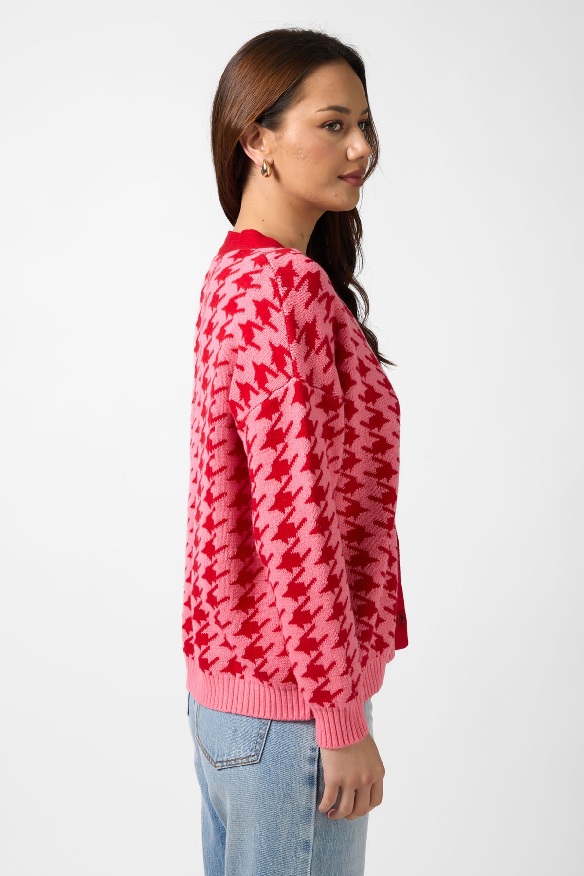 Xanthe Cardigan Houndstooth Red/Candy