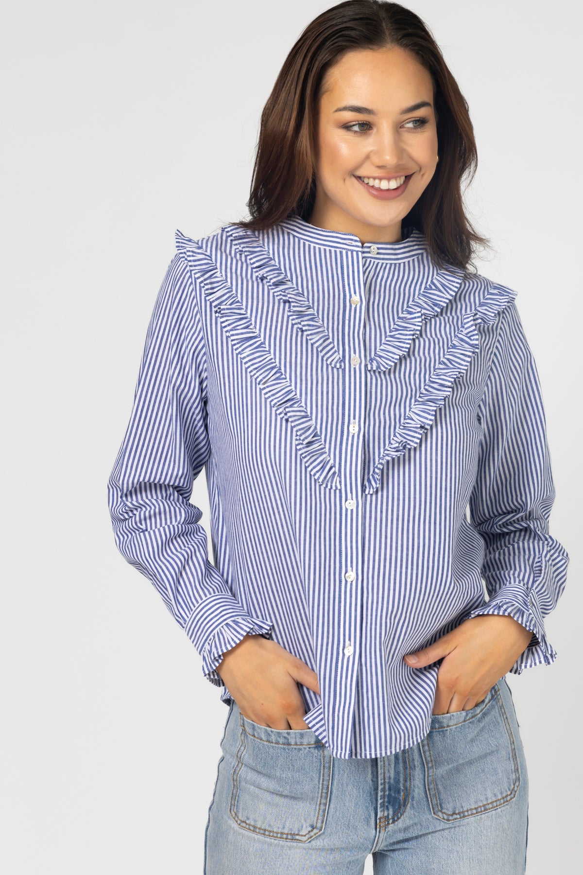 Cici Blouse Navy Stripe