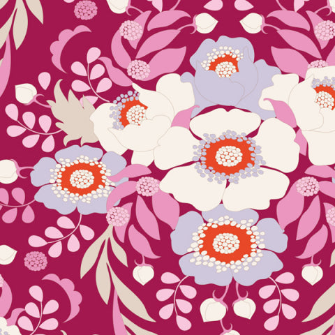 Birdpond Anemone Maroon Fabric