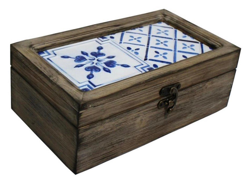 Blue Metal Tiled Wooden Lidded Box