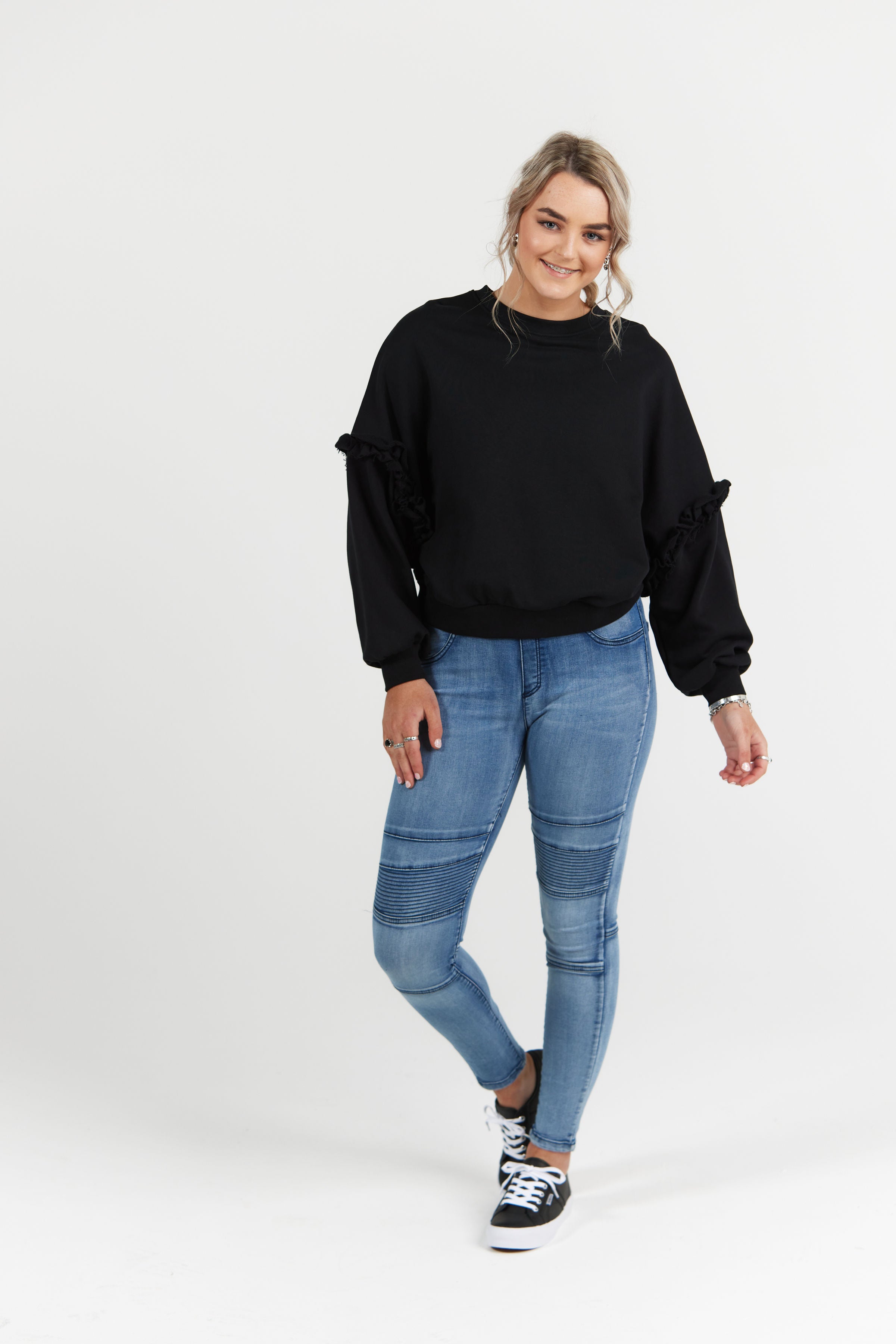 Black ruffle outlet sweater