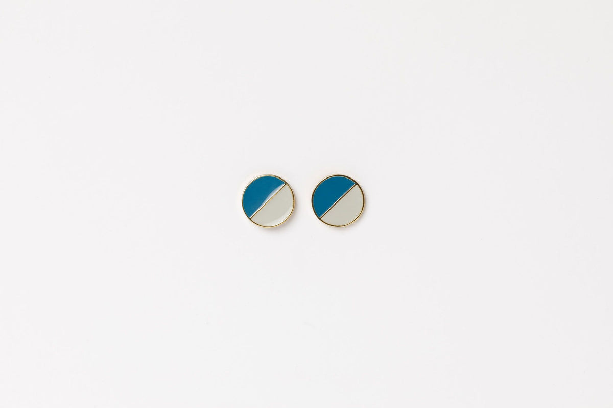 Navy Grey Dot Earrings